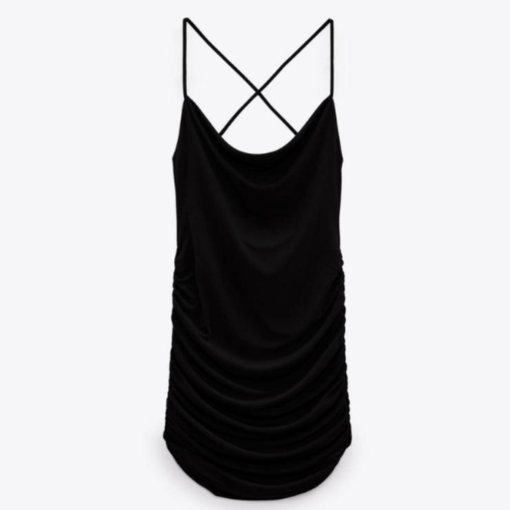 Zara Black Flowy Strappy Mini Dress Bodycon
